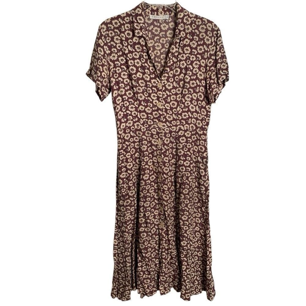 Tweeds Womens Fit and Flare Midi Dress 8 Mauve Floral Fairycore Coastal Grandma